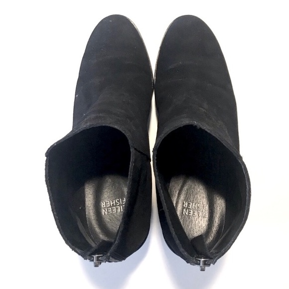 EILEEN FISHER Black Ankle Boots Suede Block Heel 9 - Picture 3 of 6